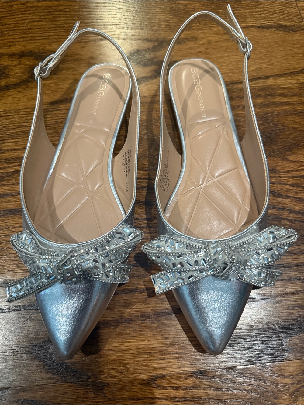 BCBGeneration Silver Beaded Pointed Slingback Mules